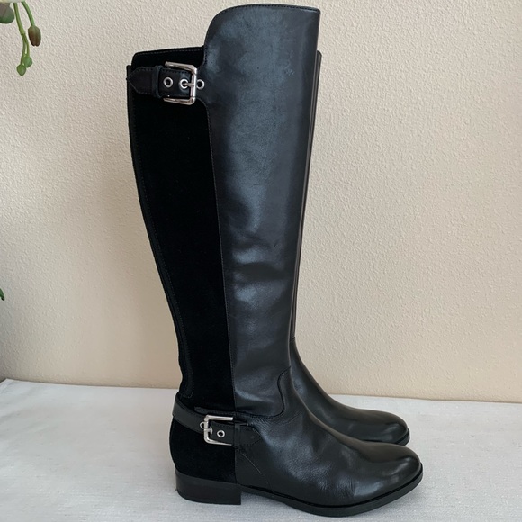 NWOT MARC FISHER Black Leather/Suede Dual Buckle Knee High Boots Woman’s 8W - Picture 3 of 16
